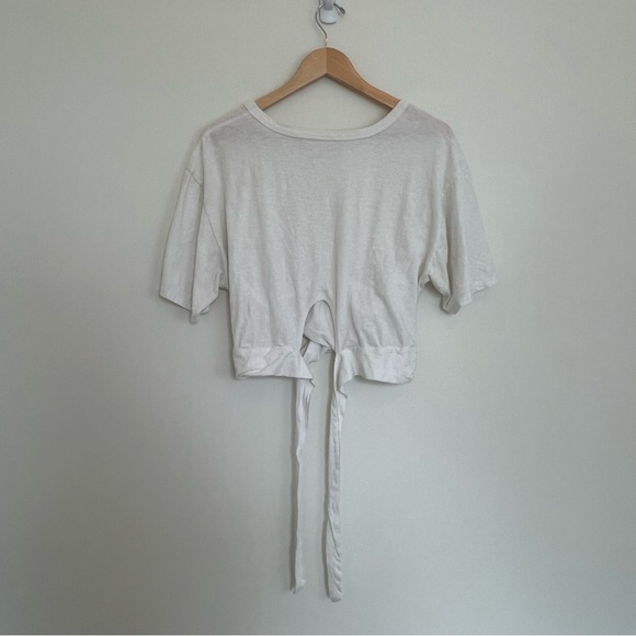 Aerie White Tie-Front Women's Crop Top 100% Cotton Basic Yoga Lounge Casual - Picture 4 of 4